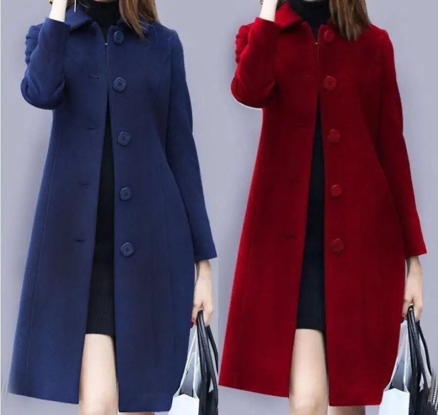 Вълна палто, фини модни дамски дълги зимни палта за жени 2023, женствена вълна палто zevity с трафика на едноцветните отворотами, дамски тренч Изображение 0