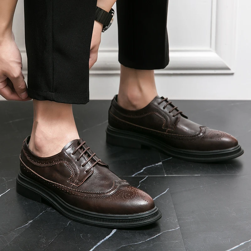 Кожени Мъжки Модел обувки с дантела, модерен Мъжки Ежедневни обувки-Oxfords, Мокасини ouotdoor, Мъжки Обувки, Обувки за сватбеното парти за Мъже Изображение 0