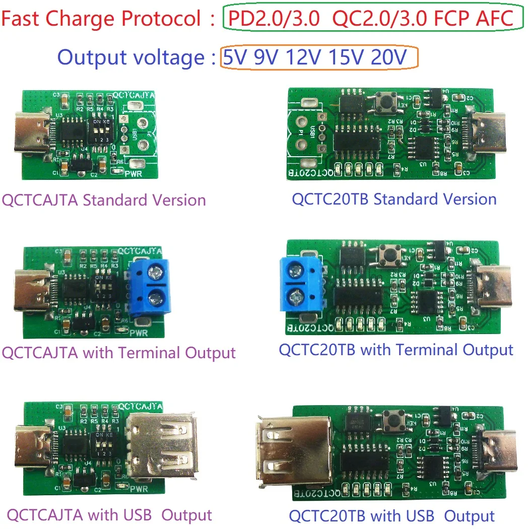 Модул за стартиране на примамки с бързо зареждане с Type-C AFC DC 5V 9V 12V 15V 20V За АД на PTZ камери Изображение 0
