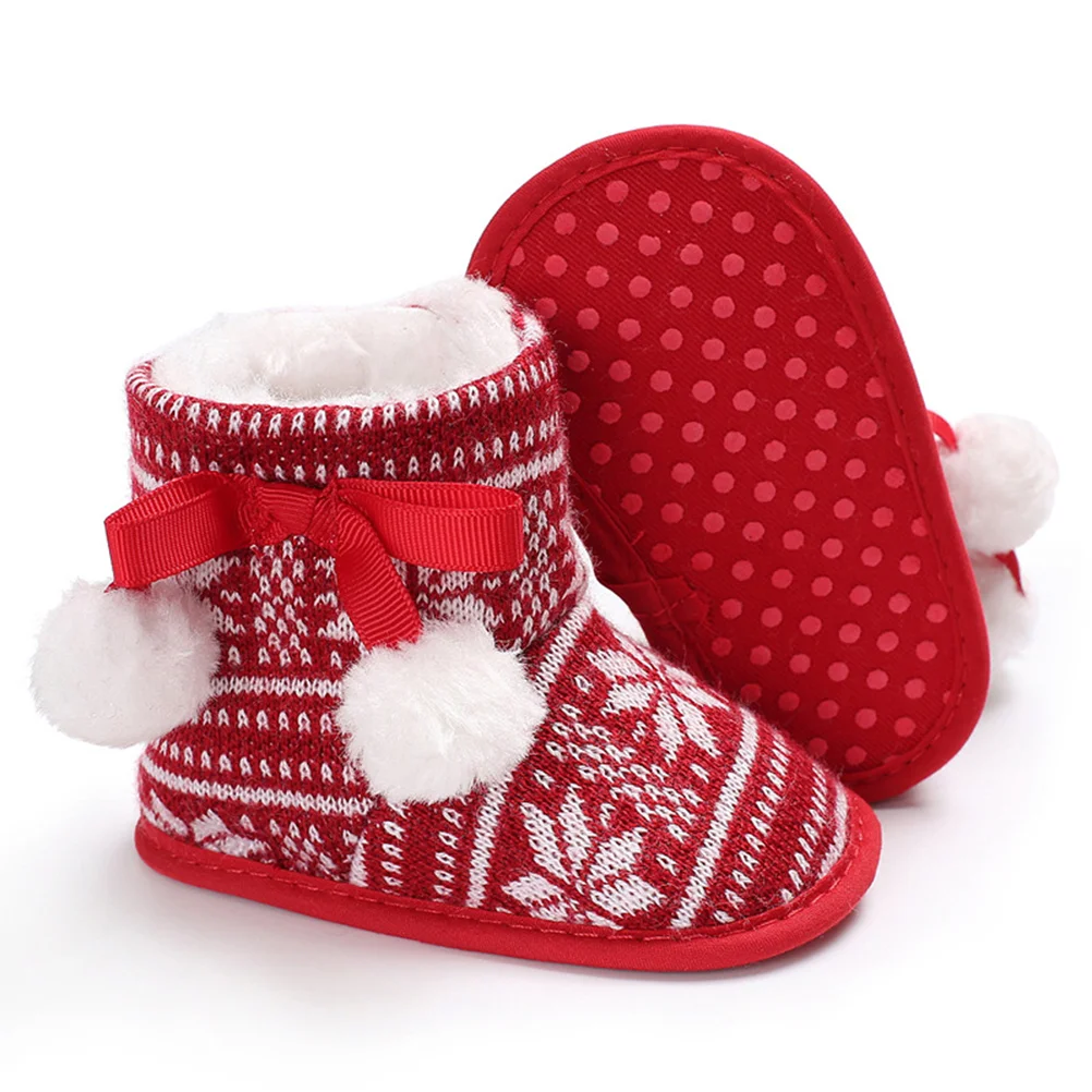 1 чифт детски Снежни обувки, Памучни Фланелен снегоходки, Топли зимни обувки за деца, Обувки за деца (червен 12 см) Изображение 0