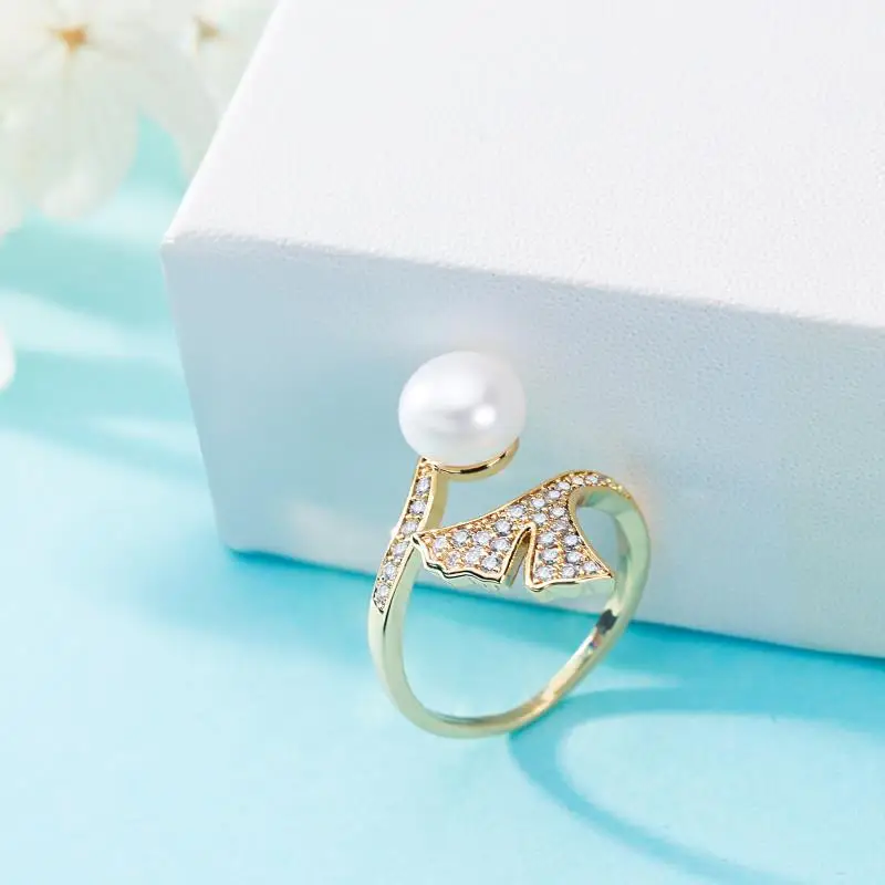 Ново модно перлена пръстен с перли manta лъчи 7-8 мм, мед покритие от истинско злато TR131 Изображение 0