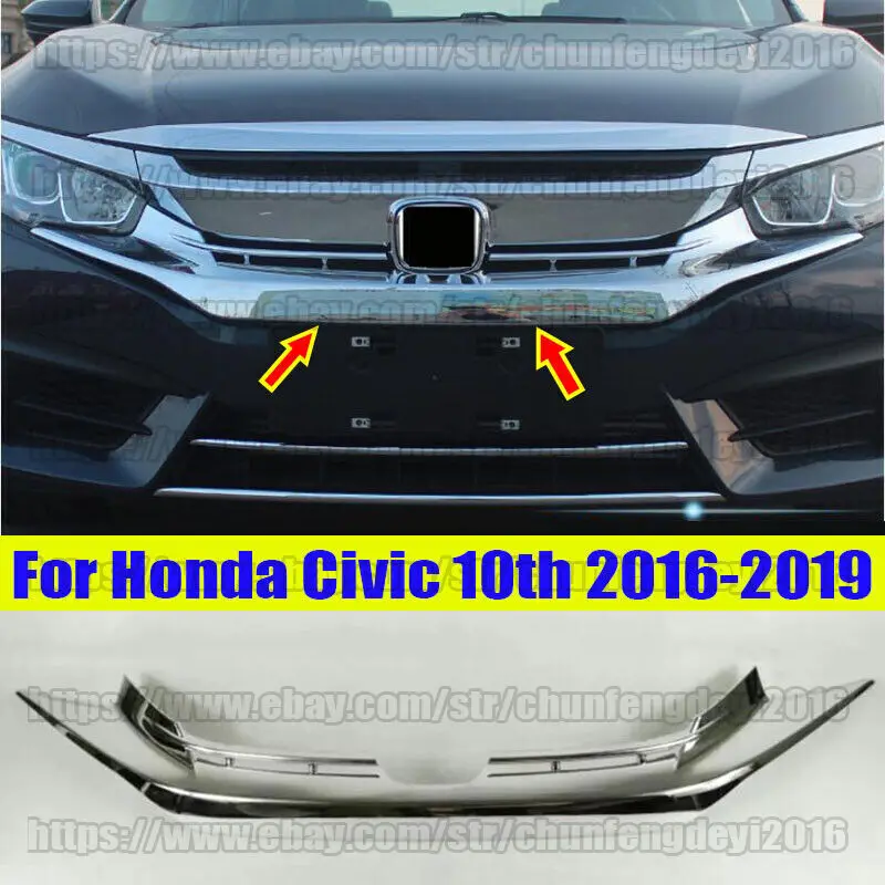 За Honda Civic 2016-2019 10th Хромирани ABS Предната Долна радиаторна Решетка в ивицата Тапицерия за автомобилни аксесоари Изображение 0