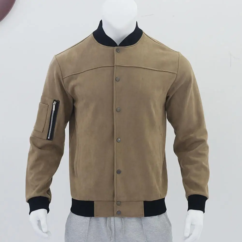 Мъжко палто с еластични маншети, Стилен мъжки яке-жилетка от изкуствена велур със средна дължина, с яка-часова, ластични маншети, няколко възможности за есента Изображение 1