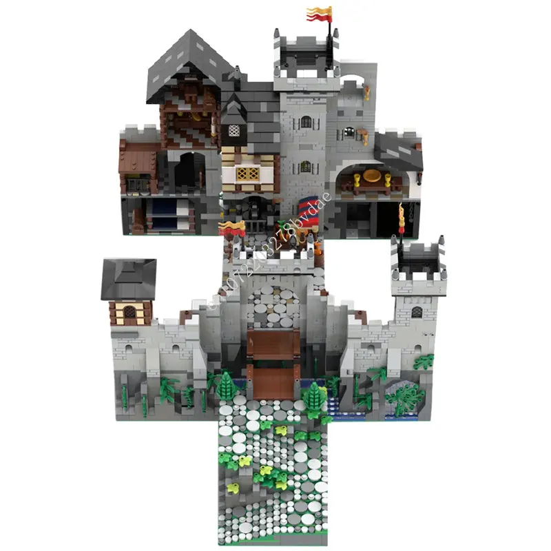5108 бр., модел на Средновековен замък MOC, Замък, Сиви градивни елементи, Архитектурни, технически тухли, Сглобяване 