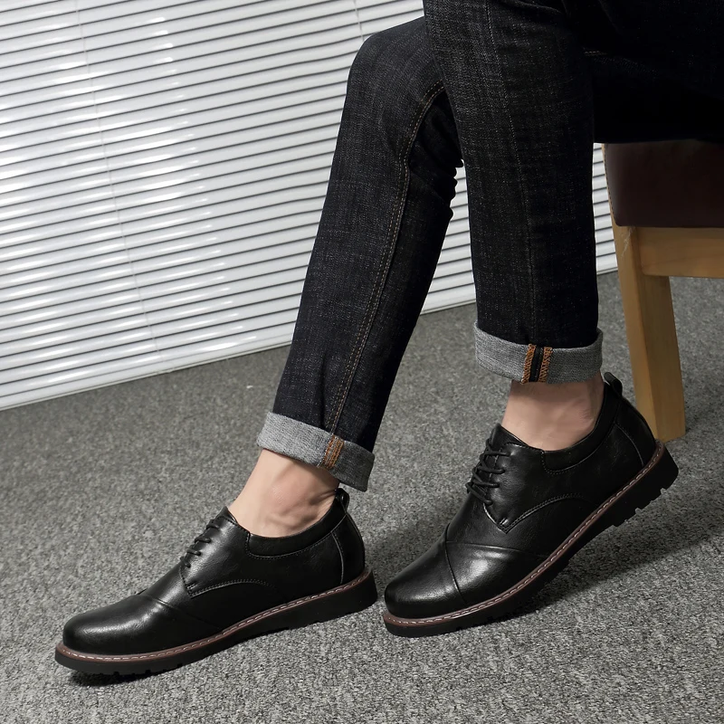 Нова мъжка Кожена обувки Ежедневни Oxfords по-високо качество на Мъжки модел обувки от естествена кожа на Бизнес Официалната обувки Голям размер Сватбени 49 Изображение 1