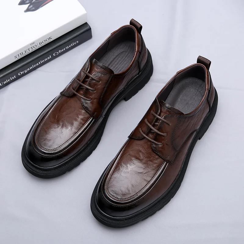 Кожена есен нова мъжки обувки от естествена кожа, мека износостойкая дебела бизнес официалната Безплатна доставка Изображение 1