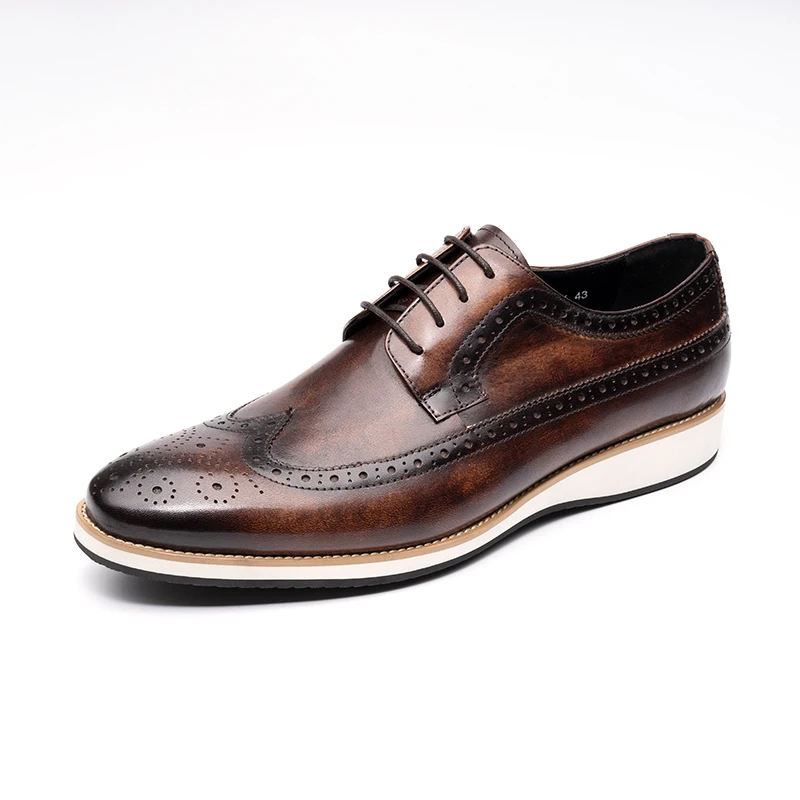 Модни и ежедневни кожени обувки в стил ретро, бизнес офис в Луксозна мъжка официална обувки в стил Дерби от естествена телешка кожа, мъжки обувки, ръчно изработени дантела Изображение 1