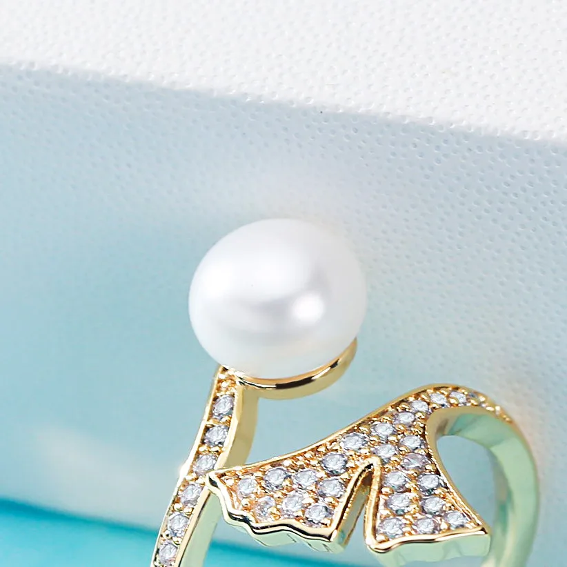 Ново модно перлена пръстен с перли manta лъчи 7-8 мм, мед покритие от истинско злато TR131 Изображение 1