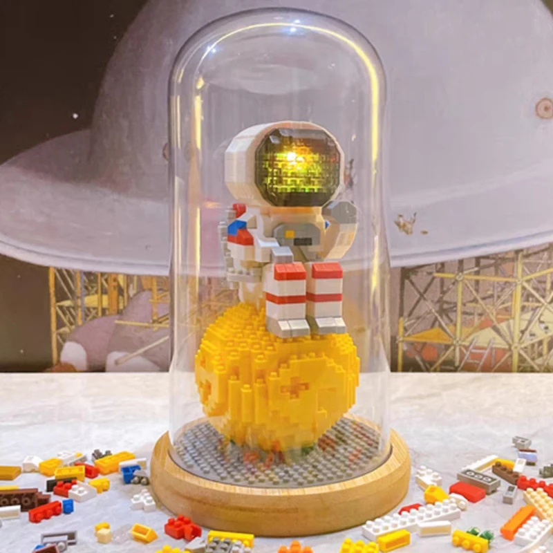 Уигл 2684 Космически Астронавт Космонавт на Луната Мислител Кукла Витрина Светещи 3D Мини Диамантени Блокове Тухли Строителна Играчка Подарък В Кутия Изображение 2
