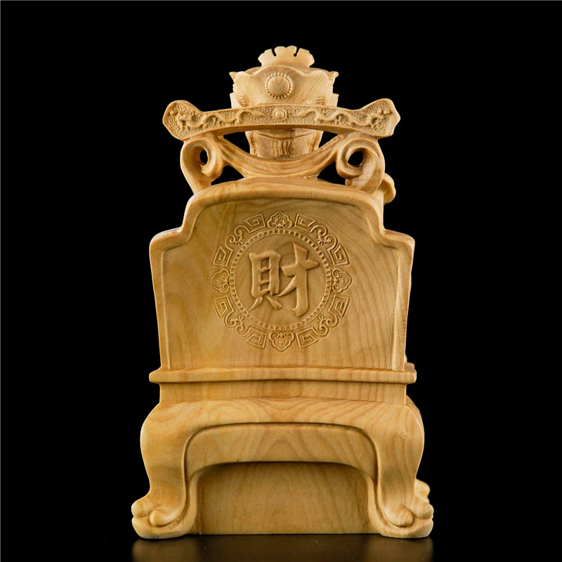 Богът на богатството 12 см Фън Шуй Статуя на Буда Китайски Чемшир плавателни съдове от масивно дърво Декорация на дома, Дърворезба Изображение 2