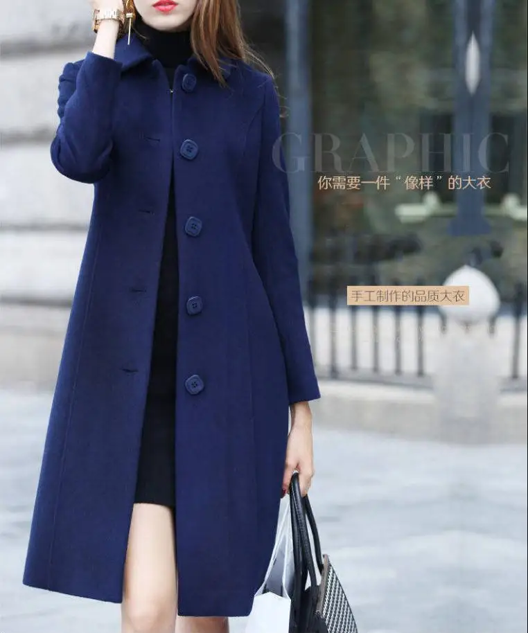 Вълна палто, фини модни дамски дълги зимни палта за жени 2023, женствена вълна палто zevity с трафика на едноцветните отворотами, дамски тренч Изображение 2