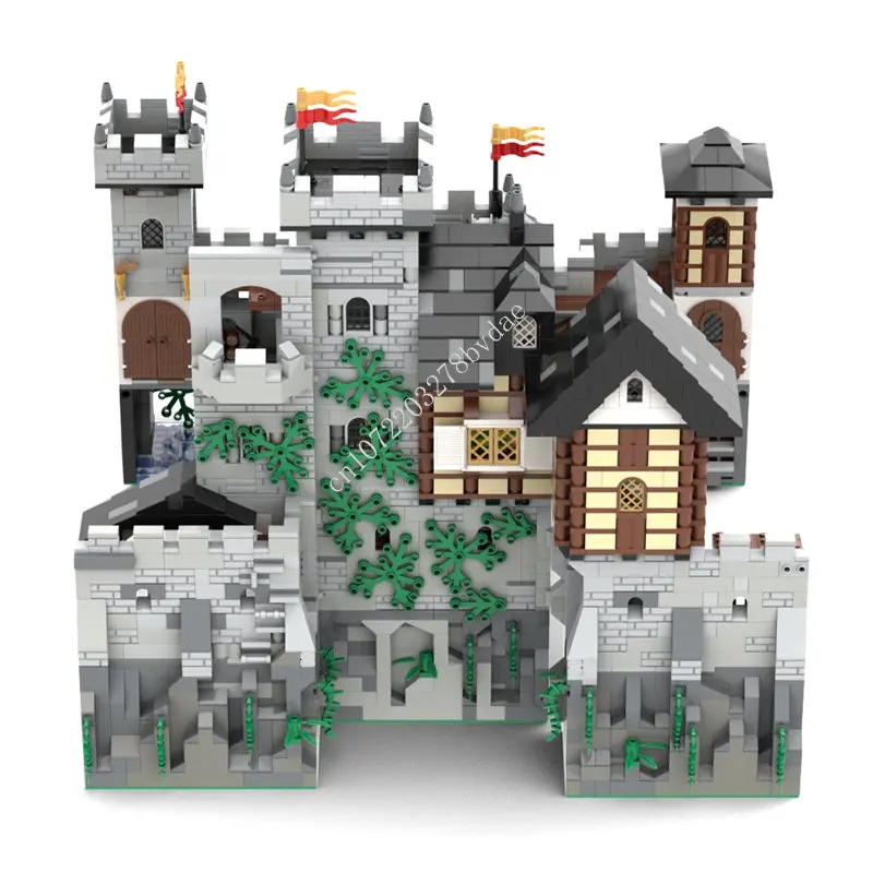 5108 бр., модел на Средновековен замък MOC, Замък, Сиви градивни елементи, Архитектурни, технически тухли, Сглобяване 