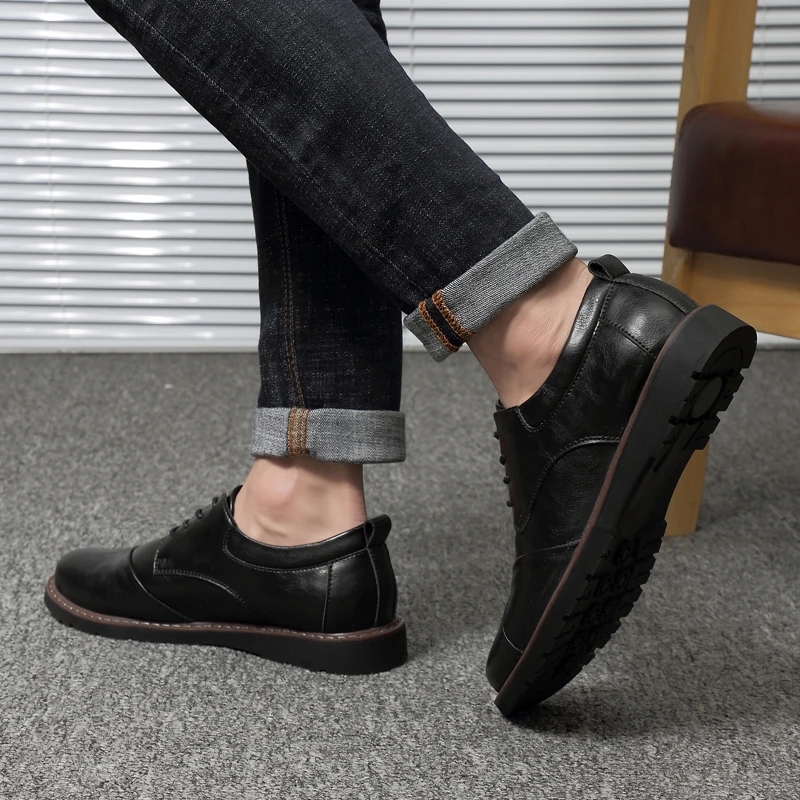 Нова мъжка Кожена обувки Ежедневни Oxfords по-високо качество на Мъжки модел обувки от естествена кожа на Бизнес Официалната обувки Голям размер Сватбени 49 Изображение 2