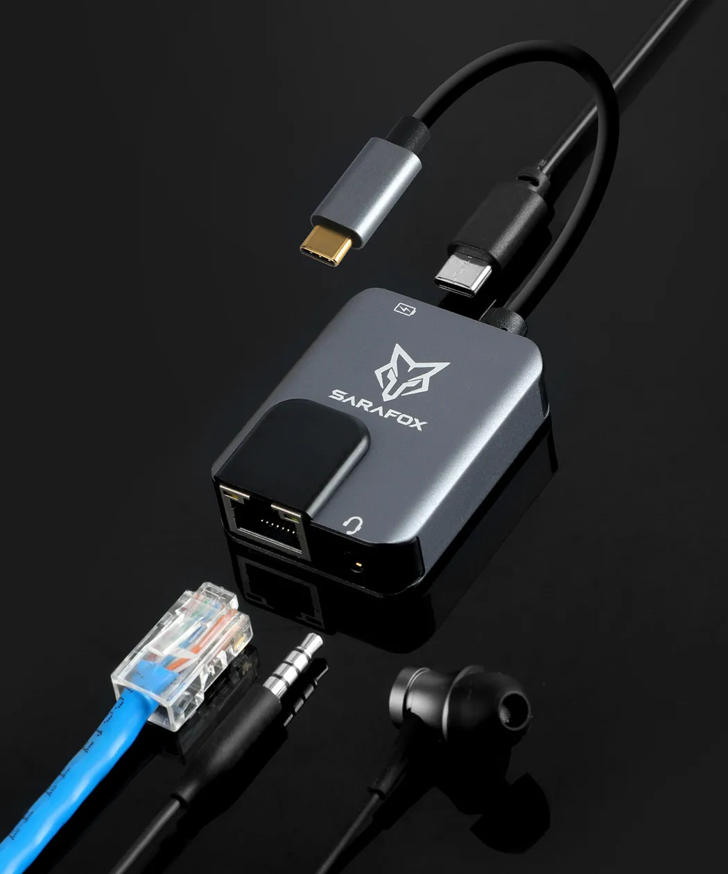 На едро hub USB-C 3в1 Type C за аудио 3.5 мм с мрежа от 1000 Mbps, Rj-45 и по-бързо зарядно устройство PD3.0 за Razer Xiaomi Black shark Изображение 2