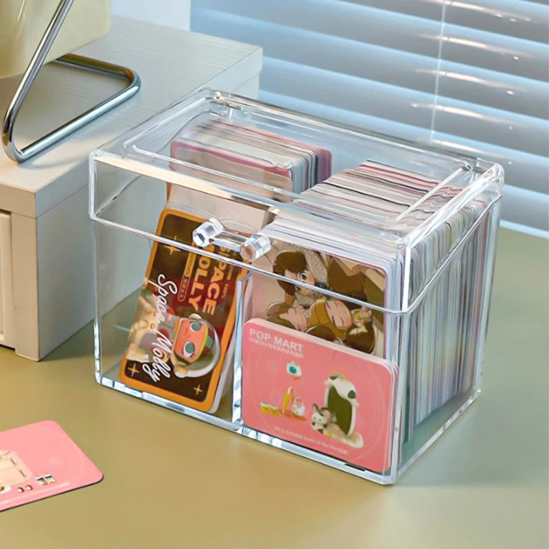 Прозрачна Акрилна Кутия за Съхранение на Карти с Капацитет 400 Картички с Размер 12x10,5 см, Калъф за карти с 2 отделения За Картички/Снимки Изображение 2