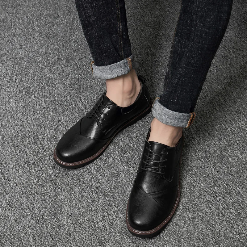 Нова мъжка Кожена обувки Ежедневни Oxfords по-високо качество на Мъжки модел обувки от естествена кожа на Бизнес Официалната обувки Голям размер Сватбени 49 Изображение 3