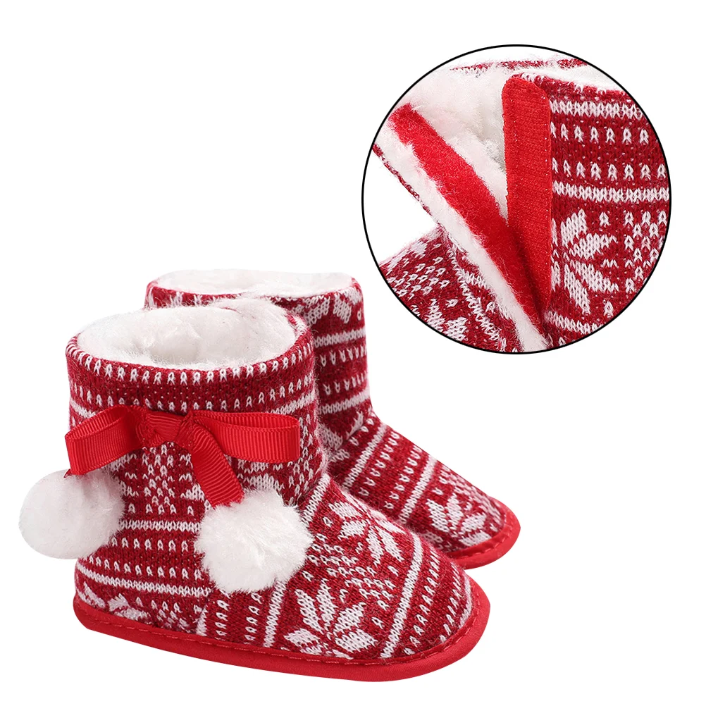 1 чифт детски Снежни обувки, Памучни Фланелен снегоходки, Топли зимни обувки за деца, Обувки за деца (червен 12 см) Изображение 3