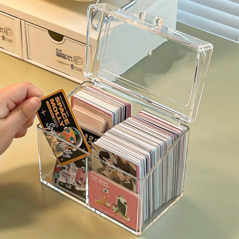 Прозрачна Акрилна Кутия за Съхранение на Карти с Капацитет 400 Картички с Размер 12x10,5 см, Калъф за карти с 2 отделения За Картички/Снимки Изображение 3