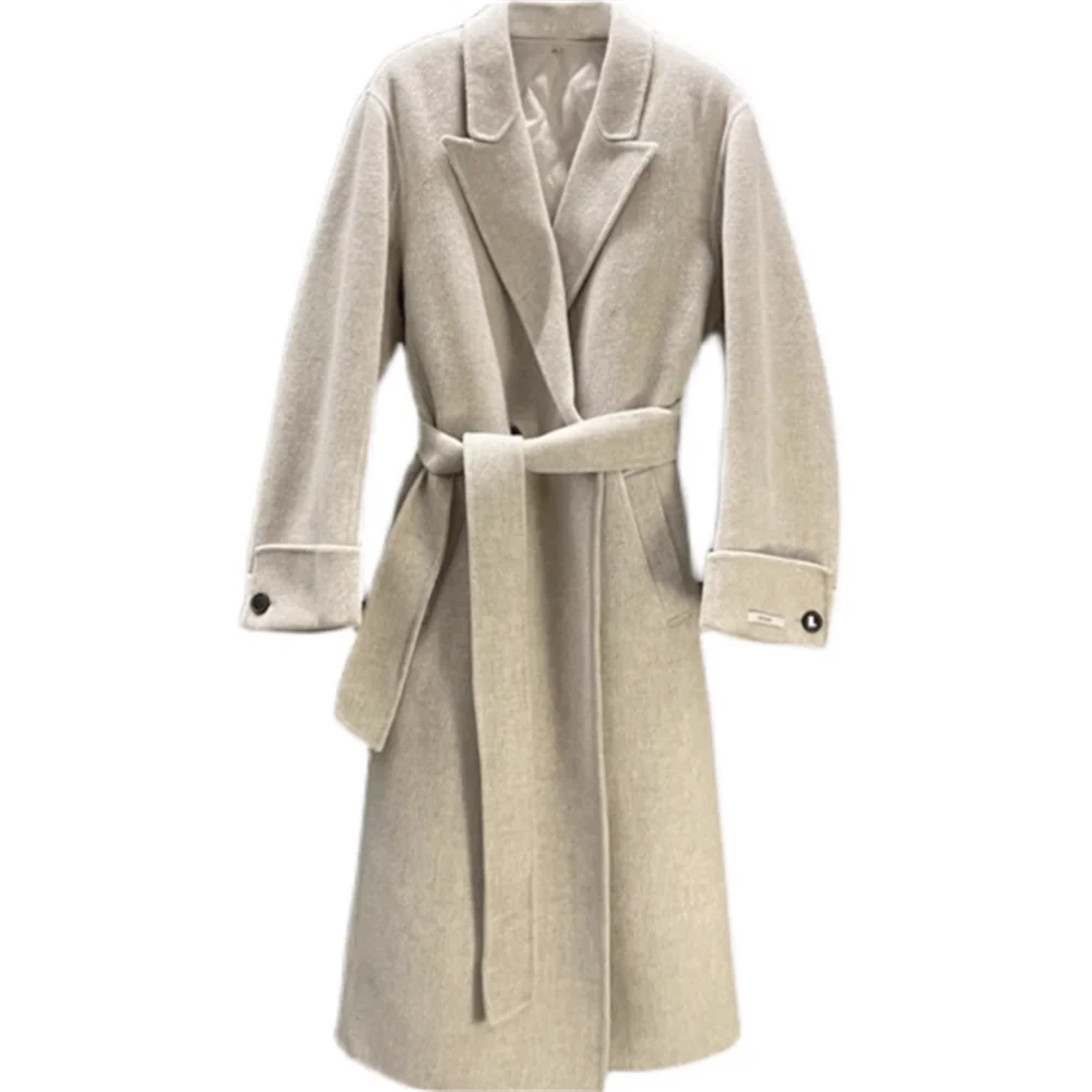 права рокля с яка и колан, свободно дълга вълна палто, женски ново зимно палто Изображение 3