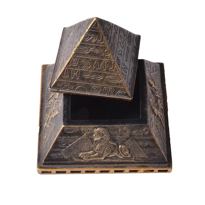 Трансгранични украса на Египетските пирамиди за Домашно творчески ретро кутия за съхранение на бижута, бижута, подаръци, старинни занаяти, изработени от смола Изображение 4