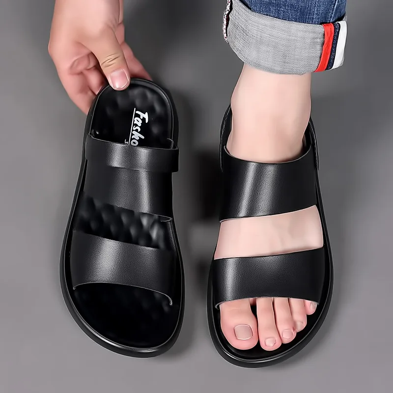 Нови мъжки сандали от естествена кожа, Градинска домашна плажни обувки на платформа, ежедневни мъжки сандали, Нова лятна обувки за мъже Изображение 4