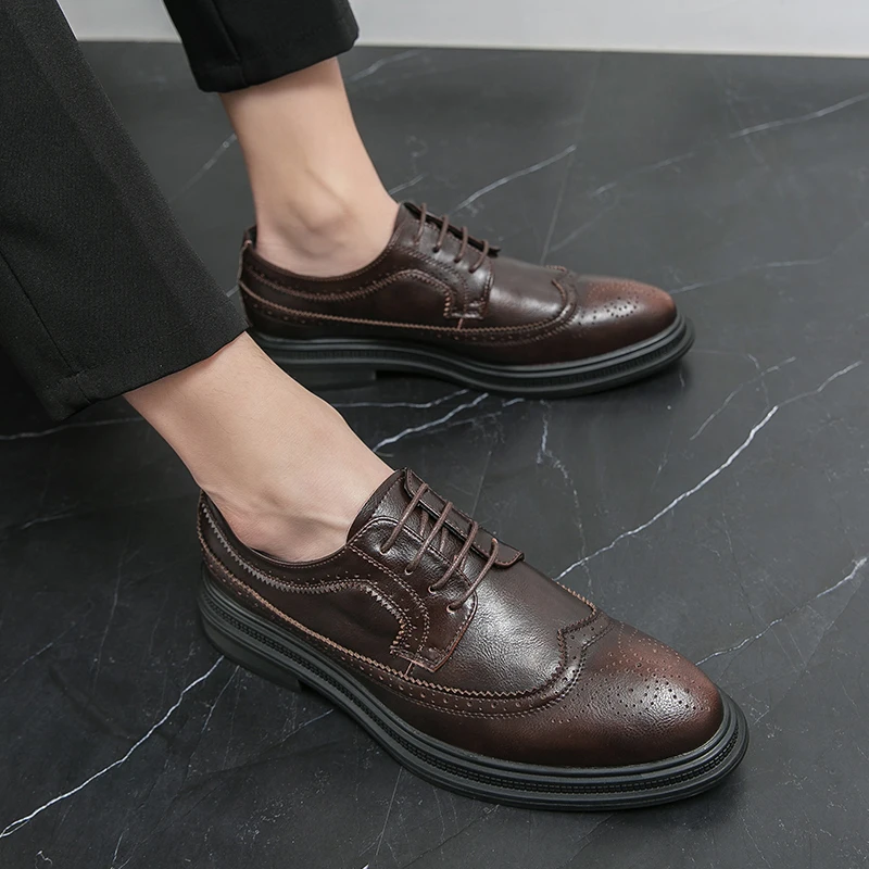 Кожени Мъжки Модел обувки с дантела, модерен Мъжки Ежедневни обувки-Oxfords, Мокасини ouotdoor, Мъжки Обувки, Обувки за сватбеното парти за Мъже Изображение 4
