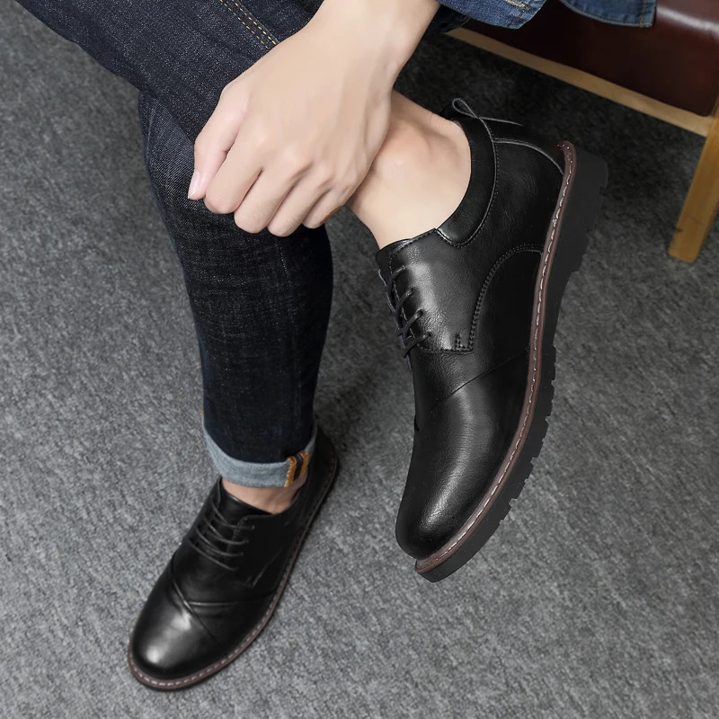Нова мъжка Кожена обувки Ежедневни Oxfords по-високо качество на Мъжки модел обувки от естествена кожа на Бизнес Официалната обувки Голям размер Сватбени 49 Изображение 4