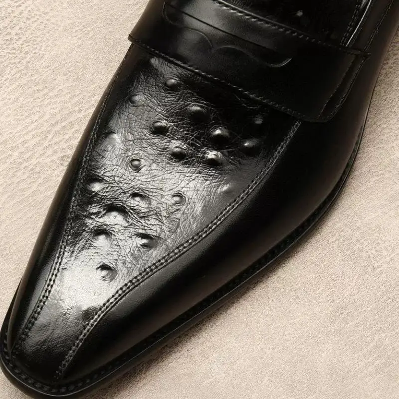Класически Мъжки лоферы с страусиным модел, модел обувки от естествена телешка кожа, двустаен, Обзаведен офис ръчно изработени обувки без закопчалка в италиански стил Изображение 4