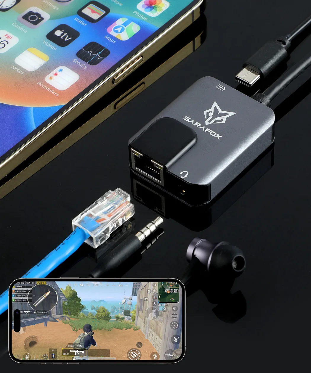 На едро hub USB-C 3в1 Type C за аудио 3.5 мм с мрежа от 1000 Mbps, Rj-45 и по-бързо зарядно устройство PD3.0 за Razer Xiaomi Black shark Изображение 4