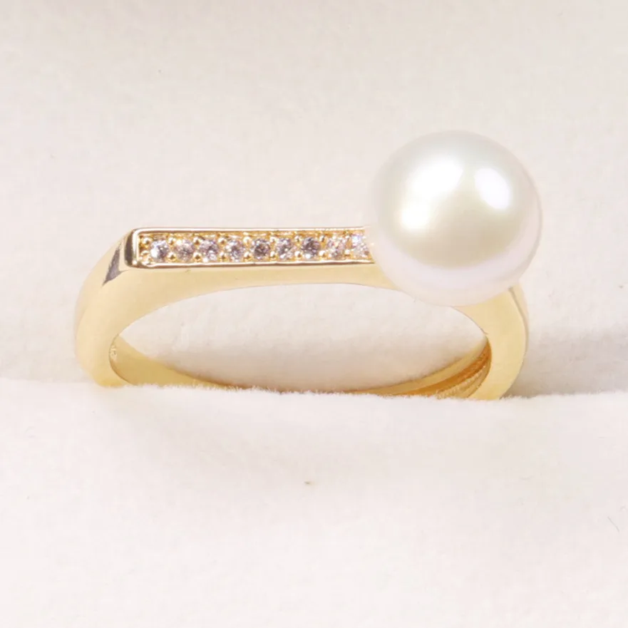 Ново модно перлена пръстен с перли manta лъчи 7-8 мм, мед покритие от истинско злато TR131 Изображение 4