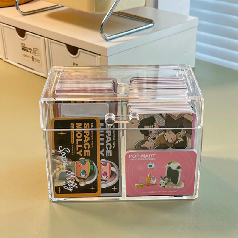 Прозрачна Акрилна Кутия за Съхранение на Карти с Капацитет 400 Картички с Размер 12x10,5 см, Калъф за карти с 2 отделения За Картички/Снимки Изображение 4