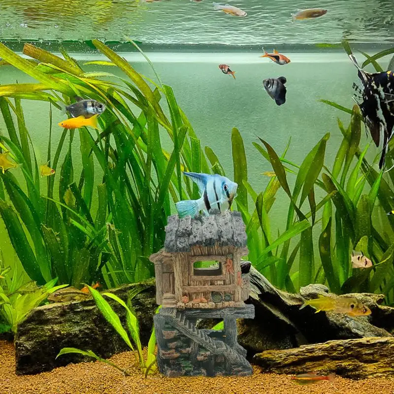 Рибен Къща Аквариум Таванско помещение Скулптура Рибно убежище Поддържан украса За Сън Риби, отдих, игри, Порода Изображение 4