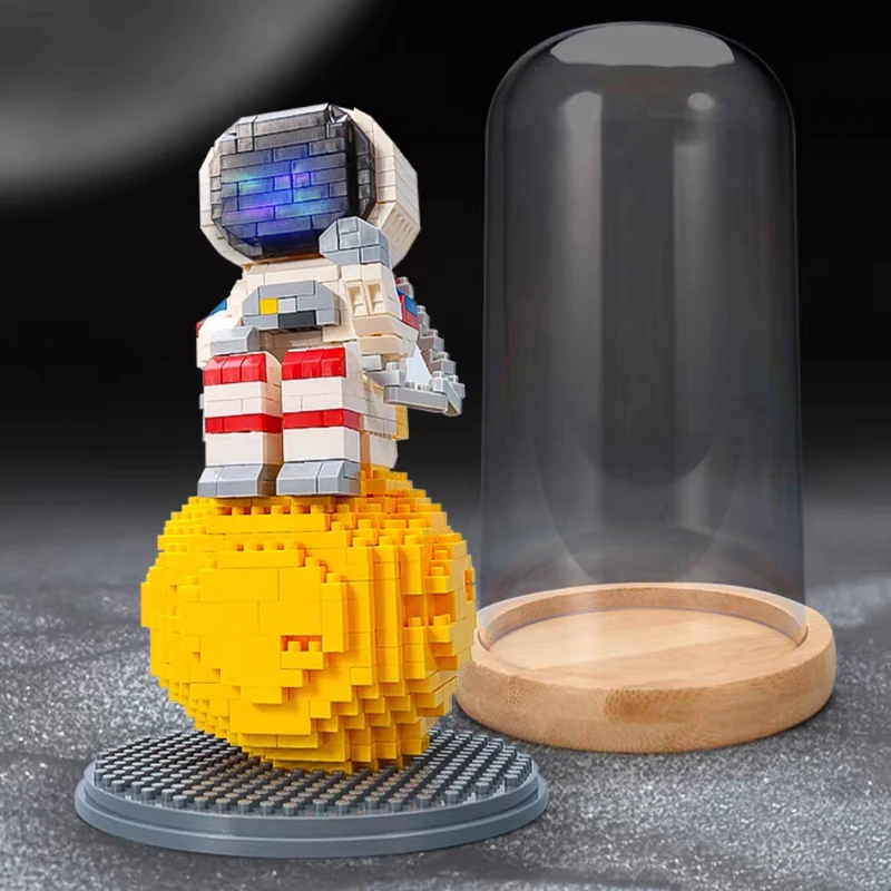 Уигл 2684 Космически Астронавт Космонавт на Луната Мислител Кукла Витрина Светещи 3D Мини Диамантени Блокове Тухли Строителна Играчка Подарък В Кутия Изображение 5