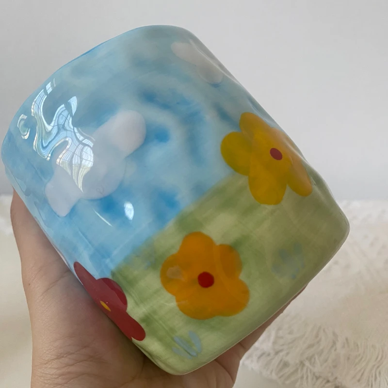 Керамична чаша за мляко ръчно изработени обем 400 мл с хубав дизайн 