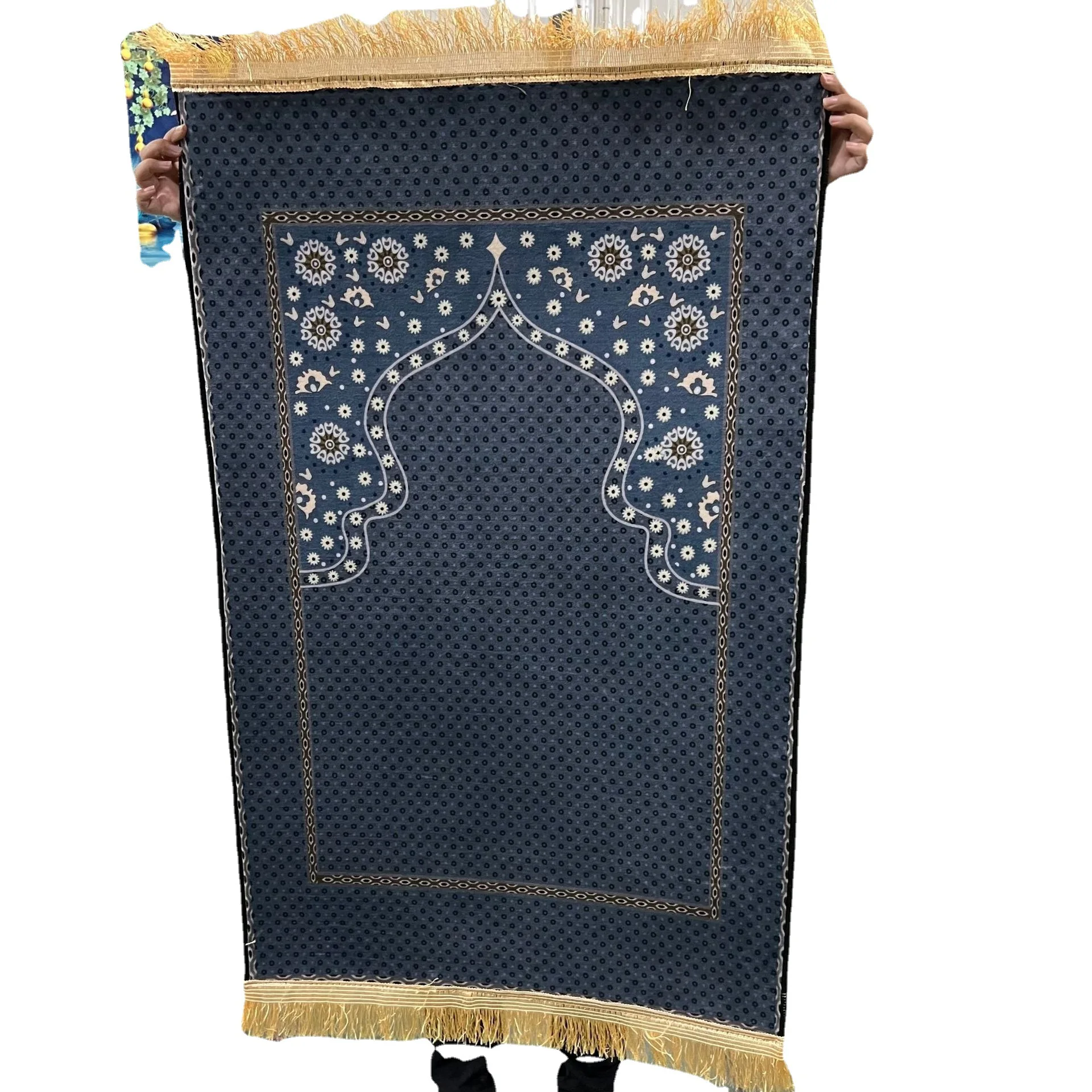 Напълно покрити с хрустальным кадифе молитвен килим, гъст и нескользящее одеяло, за да се поклонят, мат в етнически стил, е на разположение на няколко места Изображение 5