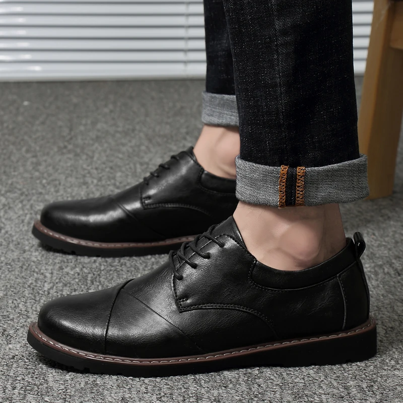 Нова мъжка Кожена обувки Ежедневни Oxfords по-високо качество на Мъжки модел обувки от естествена кожа на Бизнес Официалната обувки Голям размер Сватбени 49 Изображение 5