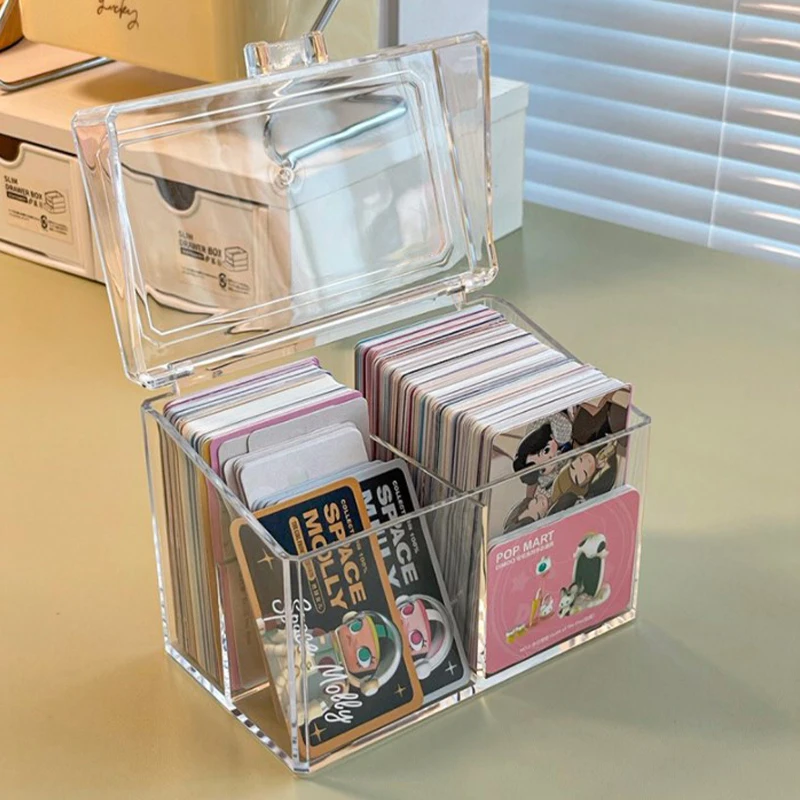 Прозрачна Акрилна Кутия за Съхранение на Карти с Капацитет 400 Картички с Размер 12x10,5 см, Калъф за карти с 2 отделения За Картички/Снимки Изображение 5