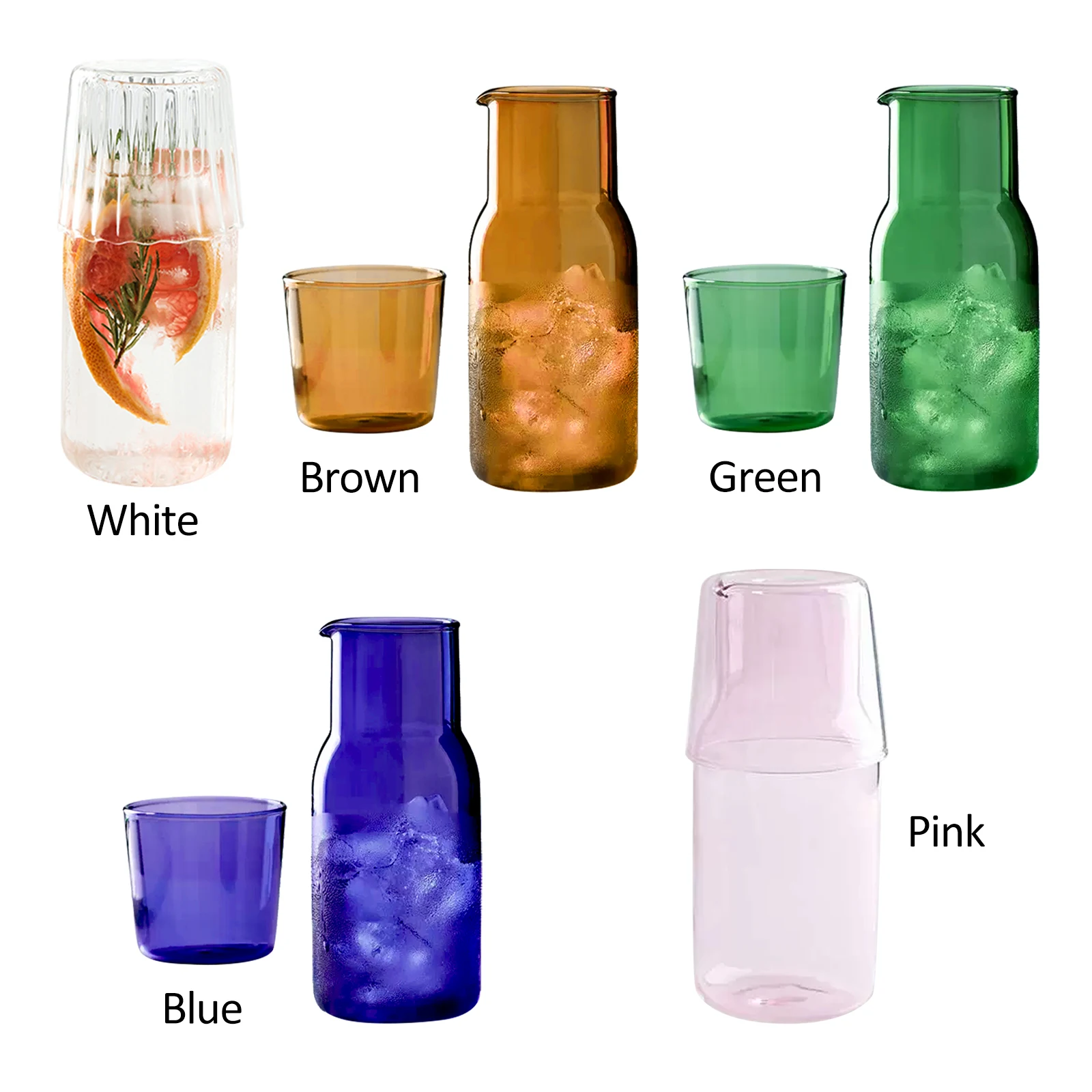 Гарафа за вода С Чаша, студена чайник, Ретро, по-Голям Капацитет, Многоцветни Прозрачни Аксесоари за дома Кухни, Стъклени Съдове за Пиене Изображение 5