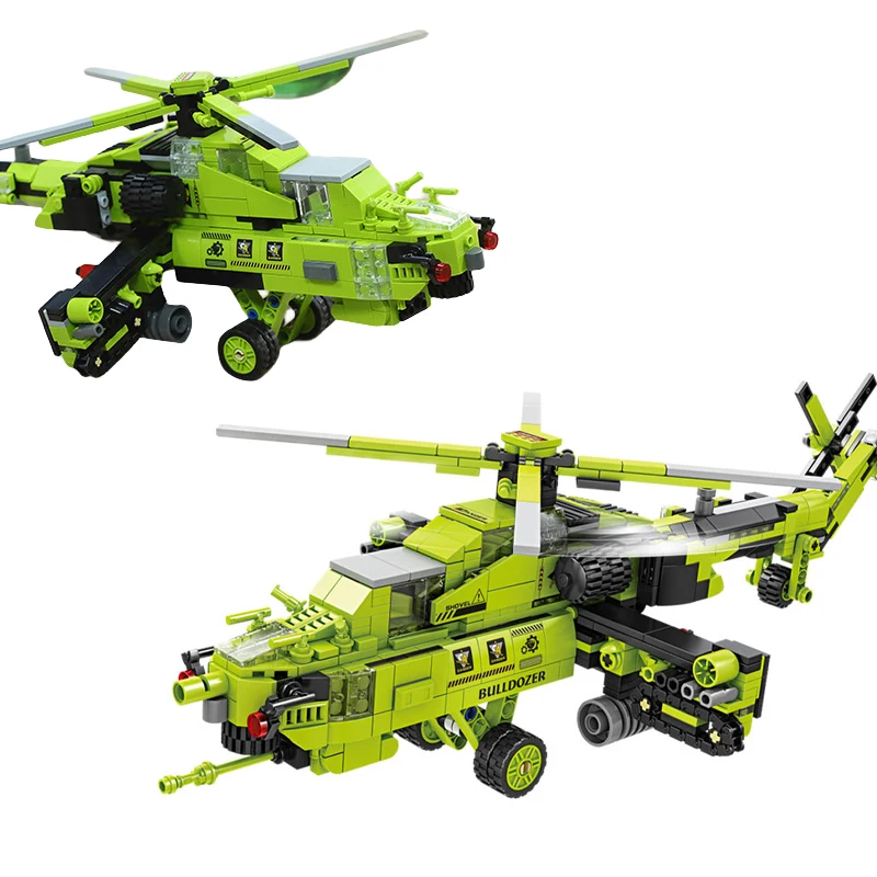 Ww2 Хеликоптер Градска Инженерство 8 в 1 Модел градивните елементи на Един Булдозер Багер Детски Играчки, Подаръци Изображение 5